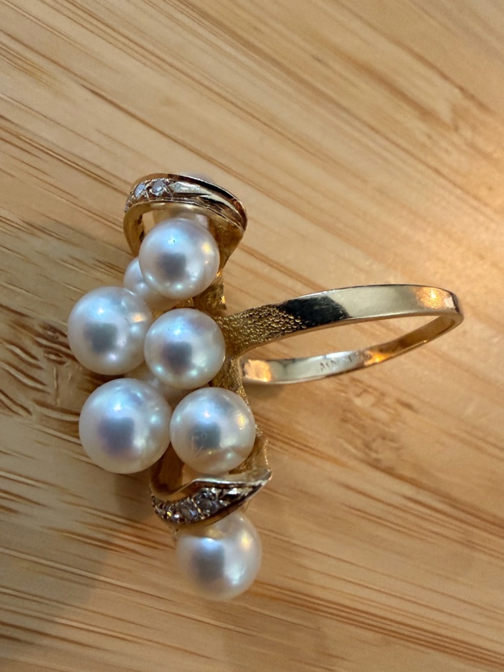 14k Gold Pearl Diamond Cluster Cocktail Ring - White Pearls - Picture 8 of 10